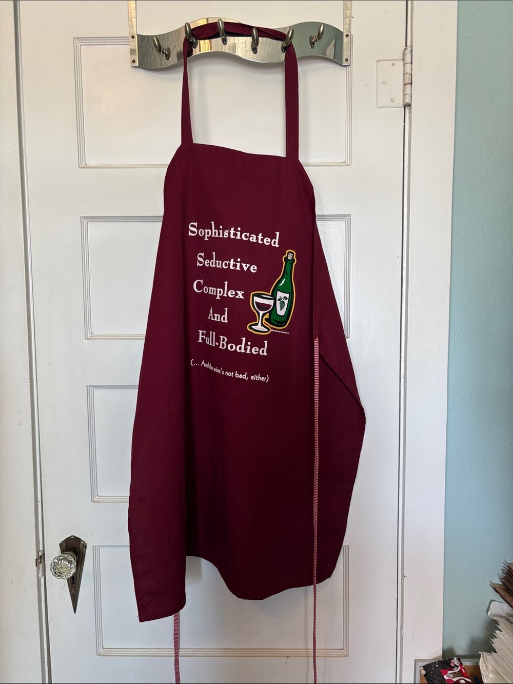 Burgundy Wine-Themed Apron with Playful Print